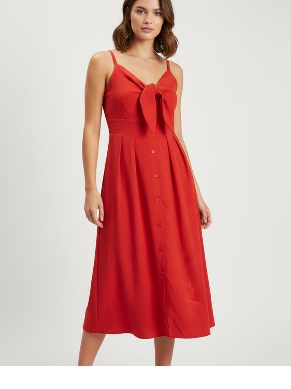 Kensie Red Button-Front Tie-Detail Midi Dress